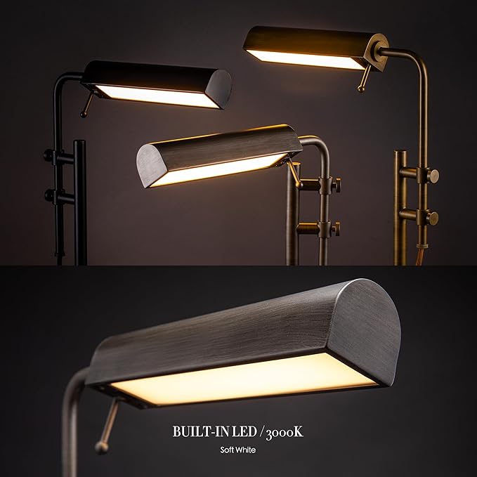 O'Bright Aurora LED Pharmacy Desk Lamp - Swing Arm, Industrial Design for Reading, Crafting, Work,10W LED, Adjustable Height 18.5-24.5 inches - Ideal for Living Room, Bedside, Office - Antique Nickel