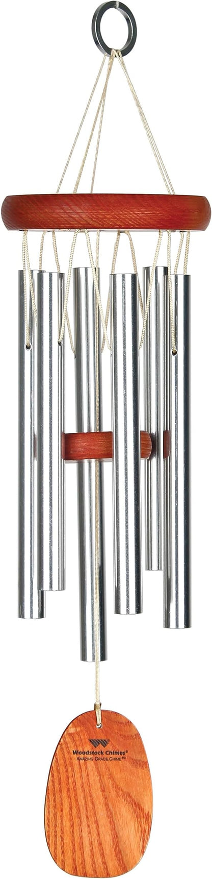 Woodstock Chimes Amazing Grace Wind Chime for Outside 16" Small Silver, Outdoor Decor for Patio, Porch, Garden, Memorial Gift for Loved Ones AGSS