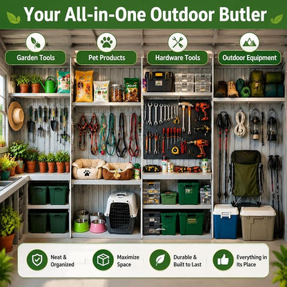 6x9 FT Outdoor Storage Shed with 2 Clear Openable Windows,Waterproof Metal Building Backyard Shed w/Windowsill & Garden Bed Flower Rack,Lockable Double Doors Tool Shed,for Yard,Coal Gray