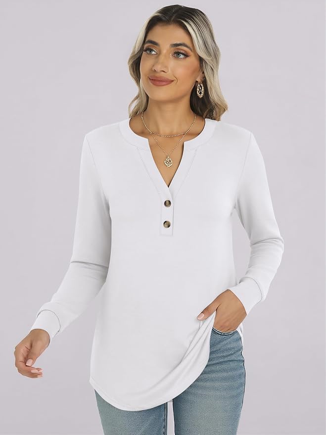 ANRABESS Women's Long Sleeve Shirts 2026 Spring Fashion Dressy Casual Tops Trendy Henley Blouses Cute Work Outfits Clothes