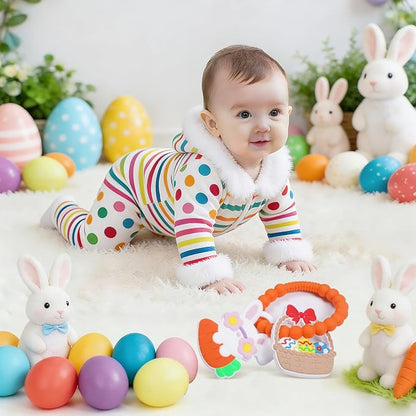 Silicone Baby Ring Toy with Two Teethers,Must Haves Teething Relief Chew Toys for 0-6,6-12 Months Boys and Girls,Newborns Essentials,Safe and Soft,BPA Free. (Easter)