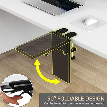 Ergonomics Desk Extender Tray, 11.8"x5.9" Punch-Free Clamp on, Foldable Keyboard Drawer Tray, Table Mount Arm Wrist Rest Shelf, Computer Elbow Arm Support