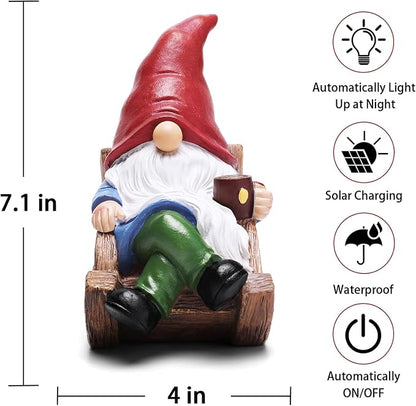 Solar Garden Gnomes Outdoor Statue with Solar Lights,7.1“ Figurine Lights Solar Garden Yard Decorations Outdoor Decorations for Patio,Yard,Lawn Ornament，Mom Gift Unique Housewarming Gifts