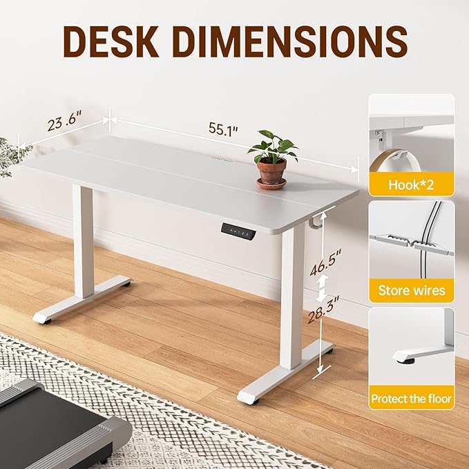 Veken Standing Desk, White, 55×23.6 Inch | Height Adjustable Sit Stand Up Computer Tables for Home Office, Study , Writing, Suit students, employees and group work