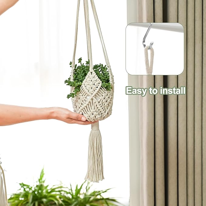 Hanging Planter with Patterns,4Packs Macrame Plant Hangers Indoor Macrame for up to 8 inch Pot Crochet Boho Plant Hanger Holder for Indoor Outdoor with 4S Shaped Stainless Steel Hooks (4colors)