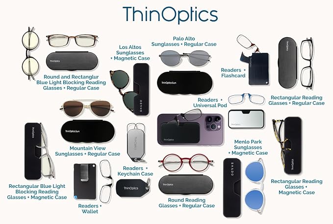 ThinOptics Reading Glasses + White Universal Pod Case | Blue Frames, 2.00 Strength Readers Blue Frames / White Case, 44 mm