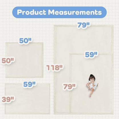 1.5" Thick Padded Baby Play Mat for Floor Tummy Time, Pro Soft Foam Activity Playroom Playmats, Easy Care with Non-Slip Safe for Infant Toddlers Crawling 79"x 79" (Cream)