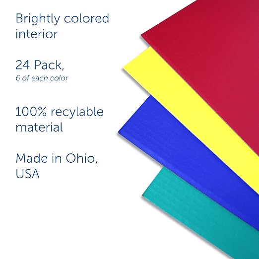 Flipside Products 18” x 48” Assorted Color Study Carrel, Red, Green, Blue, Yellow Privacy Boards, Student Privacy and Focus Booth for The Classroom, Desk Divider Cubby for Tests, Made in USA - 24 Pack