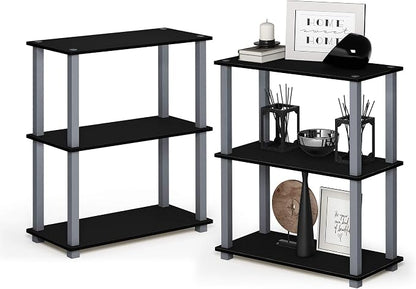 Furinno TURN-S-TUBE Storage Shelves Set of 2, 3-Tier Book Shelf, Corner Shelf, Toolless Open Shelves, Square Tubes, for Organization and Storage, Living Room, Garage, Home Office, Black