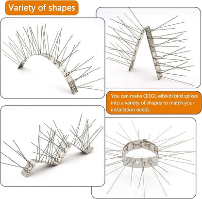 QIEGL Bird Spikes 304 Stainless Steel for Coverage 40Ft Pigeons Anti Bird Spike Small Birds Sparrow 37pcs Metal Fence Spikes (37 Pack Uninstalled)