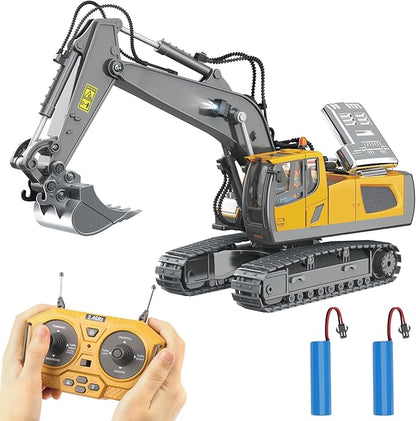 PREPOP Remote Control Excavator Toy for 6-12 yr Boys, Best Birthday Gifts for Kids 4-7 8 9 10 11 Year Old, RC Construction Toys with Metal Shovel, Lights, Sounds 2.4Ghz