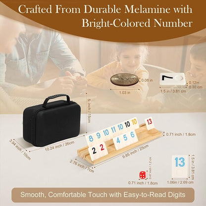 Soopotay Upgraded 2-4 Players Rummy Game, 106 Melamine Tiles, 4 Wooden Racks, Premium Portable Case, Drawstring Bags, Tile Board Games for Adults, Birthday Gifts for Men Women Dad Mom