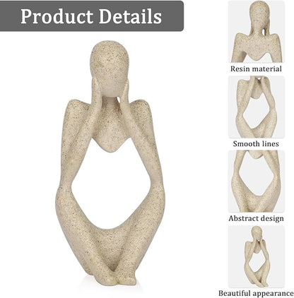 Sandstone Resin Thinker Style Abstract Sculpture Statue Collectible Figurines Home Office Bookshelf Desktop Decor (Small Sandstone, Focus)