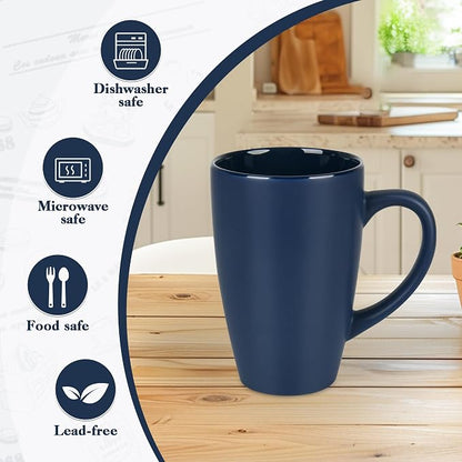 BYCNZB 20oz Extra Large Ceramic Tall Coffee Mugs Set for Coffee Tea Hot Cocoa set of 4 Dishwasher & Microwave Safe (Matte blue)