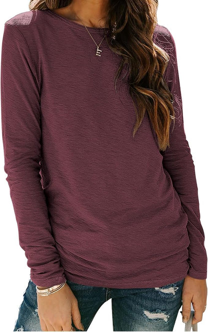 Sherosa Womens T Shirts Long Sleeve Crew Neck Shirts Basic Tee Tops Blouse