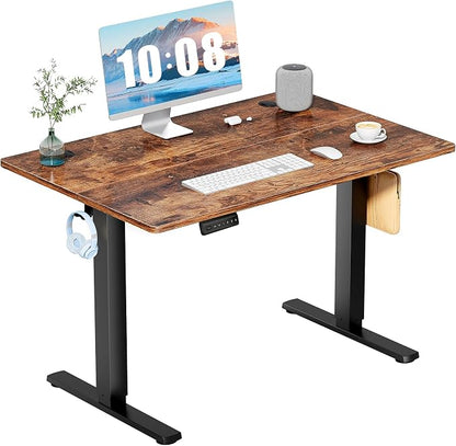 DUMOS 40 Inch Electric Standing Desk, Memory Adjustable Home Office Desk | Sit Stand Up Desk for Work Home Office,Adjustable Desk, Rising Computer Table with Splice Board,Cable Management,Hook,Brown