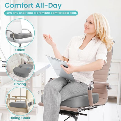Office Chair Seat Cushion, Cooling Gel Enhanced Memory Foam Cushion for Long Sitting - Back, Sciatica, Coccyx, Tailbone Pain Relief Pillow - for Office, Gaming, Car, Wheelchair - Light Grey, Large