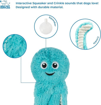 Best Pet Supplies Interactive Squeaky Dog Chew Toy, Ideal Dog Toys for Chewers, Small, Medium & Large Dogs, and Fetch Lovers - Octomutant (Fuchsia, Purple, Turquoise), Large