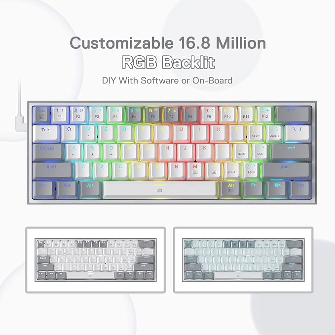 Redragon K617 Wired 60% Compact Hot-Swap RGB Gaming Mechanical Keyboard | 61 Keys Design for More Room to Aim, Swap-Ready Socket for Mod, Vibrant 20-Mode Lighting Hype Vibing, Pro Software Supported