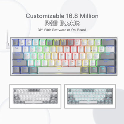 Redragon K617 Wired 60% Compact Hot-Swap RGB Gaming Mechanical Keyboard | 61 Keys Design for More Room to Aim, Swap-Ready Socket for Mod, Vibrant 20-Mode Lighting Hype Vibing, Pro Software Supported