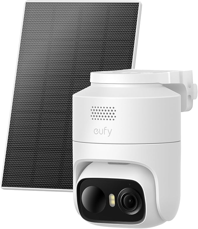 eufy Security eufyCam C37, Security Cameras Wireless Outdoor, 360° Pan & Tilt AI Tracking, 2K Solar Camera, Human/Pet/Vehicle Detection, Flexible Solar Panel, Color Night Vision, No Subscription