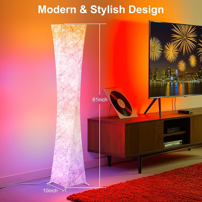WORLD WIN Floor Lamp, 61'' Smart RGB LED Corner Lamp with Music Sync and 16 Million DIY Colors, 3 Color Temperature, APP & Remote Control, Color Changing Standing Floor Lamp for Bedroom Living Room