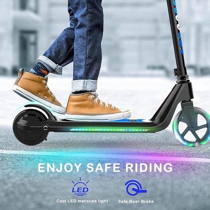 LINGTENG Electric Scooter for Kids Age 6-10, Kick-Start Boost Scooter with Adjustable Speed and Height, Flash Wheel & Deck Lights