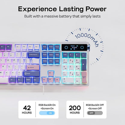 EPOMAKER TH108 PRO Full Size Mechanical Keyboard with Screen & Knob, Wireless Gaming Keyboard with 10000mAh, Creamy Gasket, Hot Swap, Custom Driver, RGB Backlight (White, Sea Salt Silent)