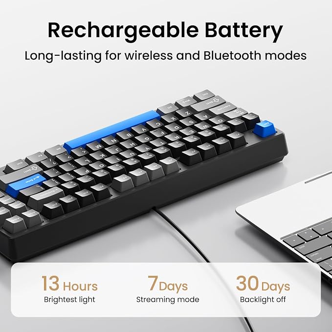 Kisnt KN85 Wireless Mechanical Keyboard, 75% Layout, Bluetooth/2.4GHz/USB-C, Custom RGB Backlit, Hot-Swappable Linear Switch, Creamy Sound for Gaming/Typing (Textured Black)