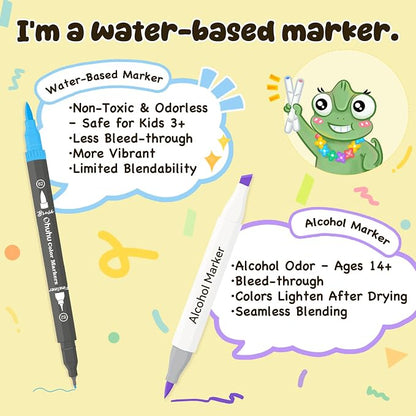 Ohuhu Markers for Adult Coloring Books: 120 Colors Brush Pens Dual Brush Fine Tip Drawing Pens Water-Based Coloring Markers for Calligraphy Bullet Journal with Carrying Case - Maui - Black