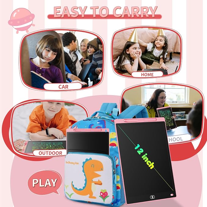 [2 Pack] Genialba LCD Writing Tablet 12-Inch Colorful Doodle Board, Toddler Learning Educational Toys Gifts for 3-8 Years Old Girls and Boys, Electronic Drawing Pad for Kids (Pink&Blue)