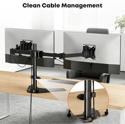 Dual Monitor Stand fits 17-32 inch, Free Standing Heavy Duty Monitor Mount | Precise Slide, Tilt, Swivel, Rotate and Height Adjust, 19.8 lbs per Arm, VESA 75/100mm
