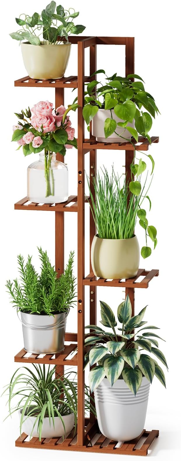 ROSSNY 48 Inch Tall Plant Stand Indoor, 6 Tier 7 Potted Bamboo Plant Stands for Indoor Plants, Corner Plant Stand, Tiered Plant Stands, Plant Shelf For Indoor, Planter Holder for Multiple Plants Indoor, Brown