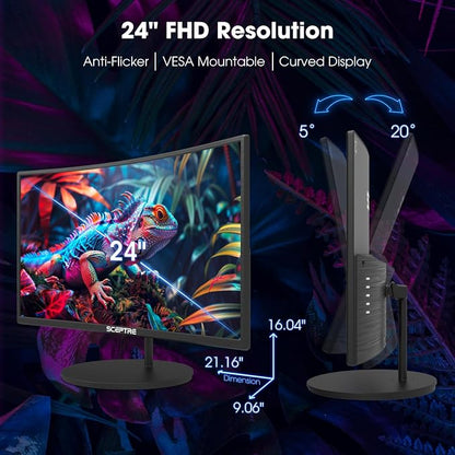 New! Sceptre Curved 24-inch Gaming Monitor 100Hz 1080p R1500 98% sRGB HDMI x2 VGA Build-in Speakers, VESA Wall Mount Machine Black 2026 (C248W-1920RN Series)
