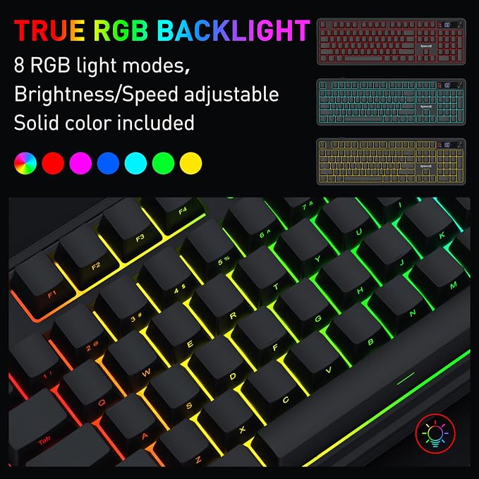 Redragon K526 PRO Wireless RGB Membrane Gaming Keyboard, LED Screen & Knob | See Battery, Mode & Time at a Glance, 0-Delay Tri-Mode, One-Touch Backlit & Media Adjust, 26-Key Anti-Ghost for Combo-Strike