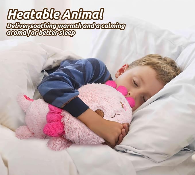 Cuckool Pink Axolotl Stuffed Animals, Microwavable Stuffed Animals Heating Pad for Cramps, Pain Stress Relief, Heatable & Coolable Lavender Scented Plush Toys for Anxiety, Women & Kids Bedtime