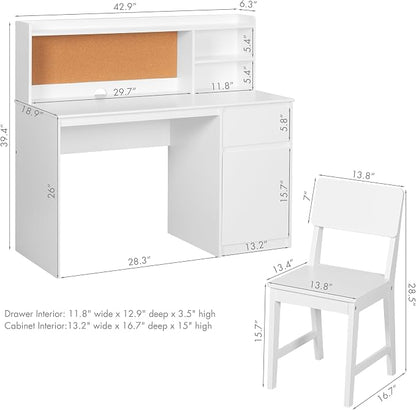 UTEX Wooden Kids Desk and Chair Set with Hutch and Storage for Ages 5-12 | Kids Study Table with Cork Bulletin Board, School Desk, Multi-Zone Storage, Water-based Paint Finish for Study Room