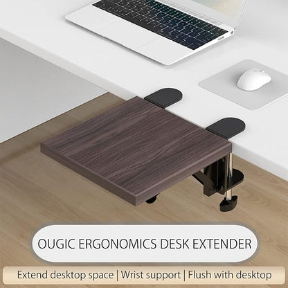 Ergonomics Desk Extender Tray, 9.5"x9.1" Punch-Free Clamp on, Foldable Keyboard Drawer Tray, Table Mount Arm Wrist Rest Shelf, Computer Elbow Arm Support
