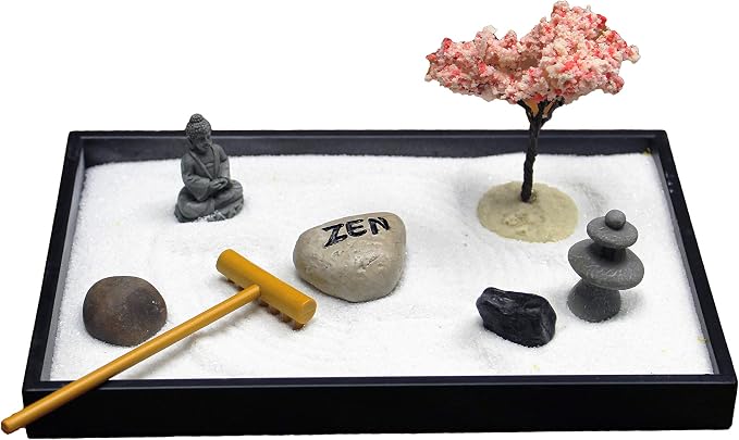 Nature's Mark, Mini Meditation Zen Garden Table Décor Kit with Accessories (8Lx5W Rectangle C)