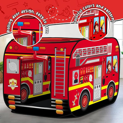 Pop Up Play Tent for Kids Aged 3-5 Years Old Boys and Girls : Fire Truck Tent Playhouse Toy Play Tents for Toddlers 3-5 Kids Tent Indoor Outdoor Playhouse Toys for 3 + Year Old, Fire Truck