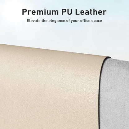 Aothia Faux Leather Desk Mat - Non-Slip PU Leather Desk Blotter, Waterproof Writing Surface, Large Desk Pad for Office & Home (Beige, 55" x 17")
