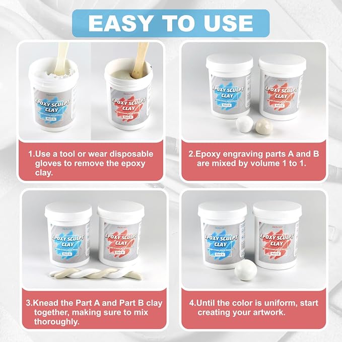 4 Pound Black Epoxy Putty Sculpt Clay, 2 Part (A & B) Modeling Compound for Sculpting, Modeling, Building, Repairing, Self-Hardening Epoxy Clay Easily Repairs Metal, Wood, Tile, Ceramics, Plastic