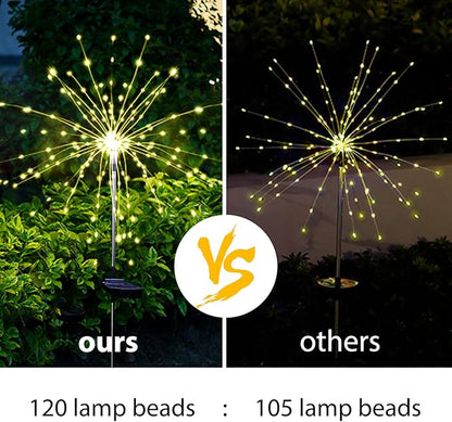 Solar Garden Firework Lights, 4 Pack, Waterproof, 120 LED, Outdoor, Warm White, Pathway, Patio, Party Decorations