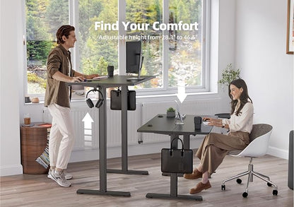 YDN 35 x 20 Inch Black Electric Standing Desk | Adjustable Height, Sit Stand, Cable Management, Ergonomic, Home Office