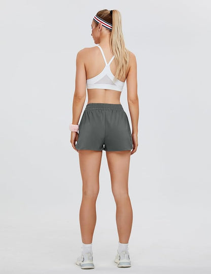 Blooming Jelly Women's Quick-Dry Running Shorts Workout Sport Layer Active Shorts with Pockets 1.75"