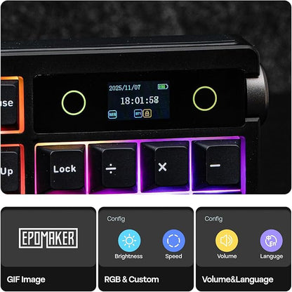 EPOMAKER TH108 PRO Full Size Mechanical Keyboard with Screen & Knob, Wireless Gaming Keyboard with 10000mAh, Creamy Gasket, Hot Swap, Custom Driver, RGB Backlight (Black, Sea Salt Silent)