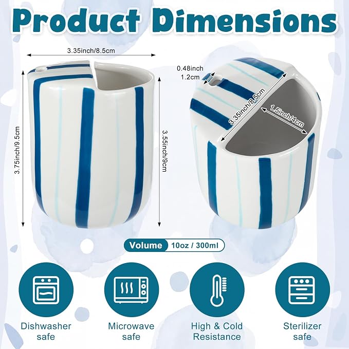 Ceramic Mug with Sip Hole 10 oz Deep and Light Blue Red Striped Ceramic Coffee Mug Hand Painted Travel Mugs Heat Resistant Non Slip Built in One Lid Mugs for Coffee Lovers Appreciation Gift