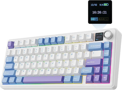 EPOMAKER X Aula F75 MAX Wireless Mechanical Keyboard with TFT Screen and Knob, Gasket Gaming Keyboard in 75% Layout, Hot Swappable, RGB Backlight, for PC/Mac/Linux (Blue&White&Purple)