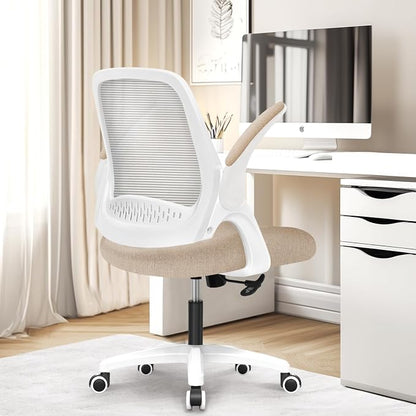 NEO CHAIR Office Desk Gaming Ergonomic Computer Chair with Lumbar Back Support Adjustable Height Swivel Rolling Wheels Flip-up Arms Mesh Chair for Home Vanity (Beige) | Lumbar Support, Height Adjustment, 360° Swivel and Rolling Base, Space-Saving Desig...