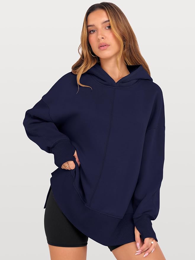 ANRABESS Womens Oversized Hoodies Long Sleeve Fleece Side Slit Hooded Sweatshirts Pullover 2026 Fall Outfits Y2K Clothes